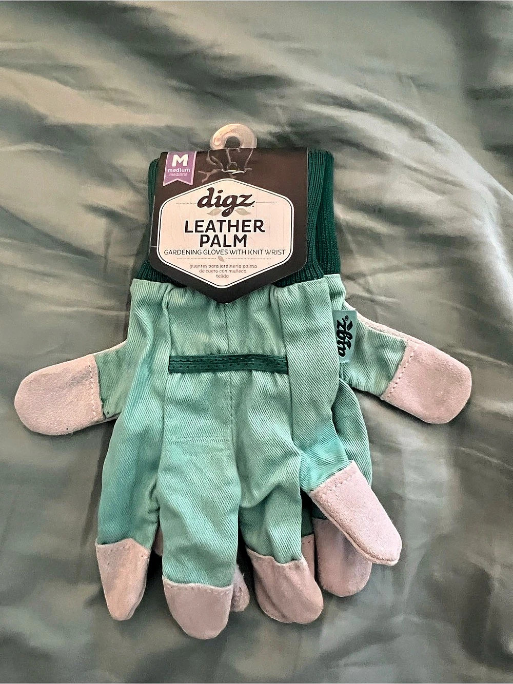 digz Leather Palm Gardening Gloves with Knit Wrist Green & Gray Medium NWT